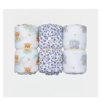GOTS Organic Muslin Baby Swaddle set | Azo Free Dyes | 100 X 110 cm | Set of 3